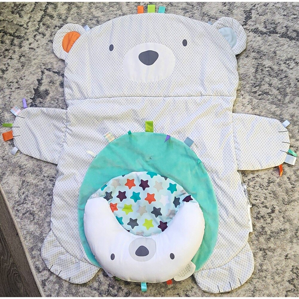 Bear-Shaped Baby Playmat w/ Teal Support Pillow, Taggies, Polka Dot